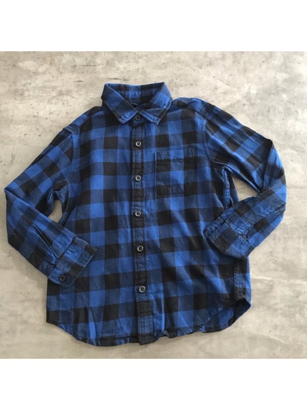 Uniqlo Shirt Boys 3 4 Buffalo Plaid Flannel Blue Black Button Fall Grunge Preppy